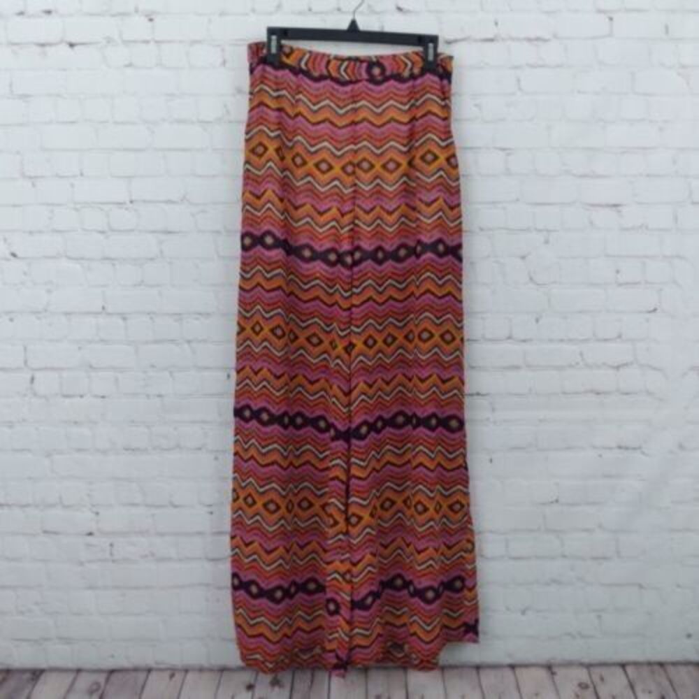 Ark and Co Pants Women Medium Chevron Striped Sheer Wide Leg Bohemian High Rise